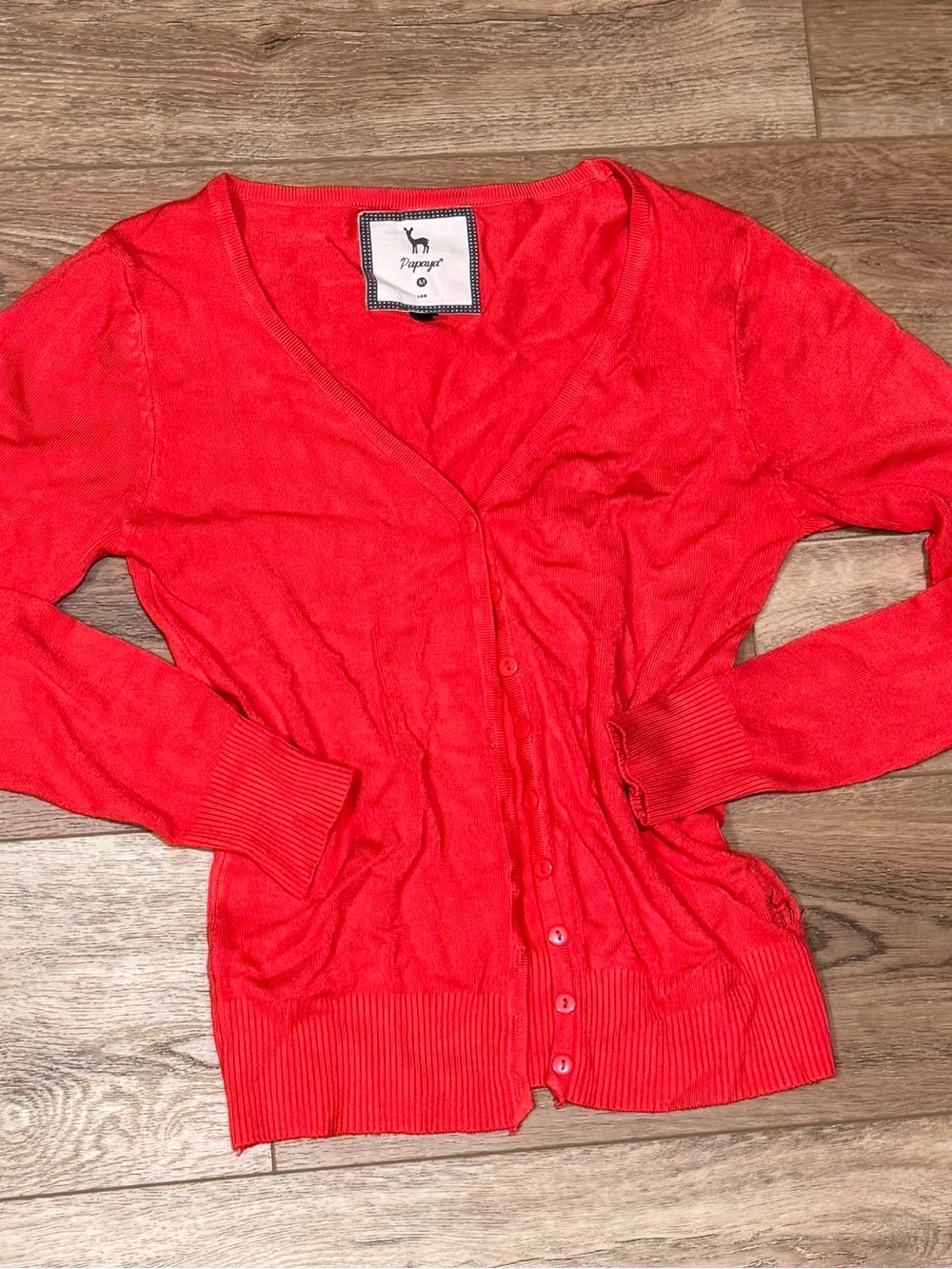 Papaya Bright Red V-Neck Button Front Cardigan